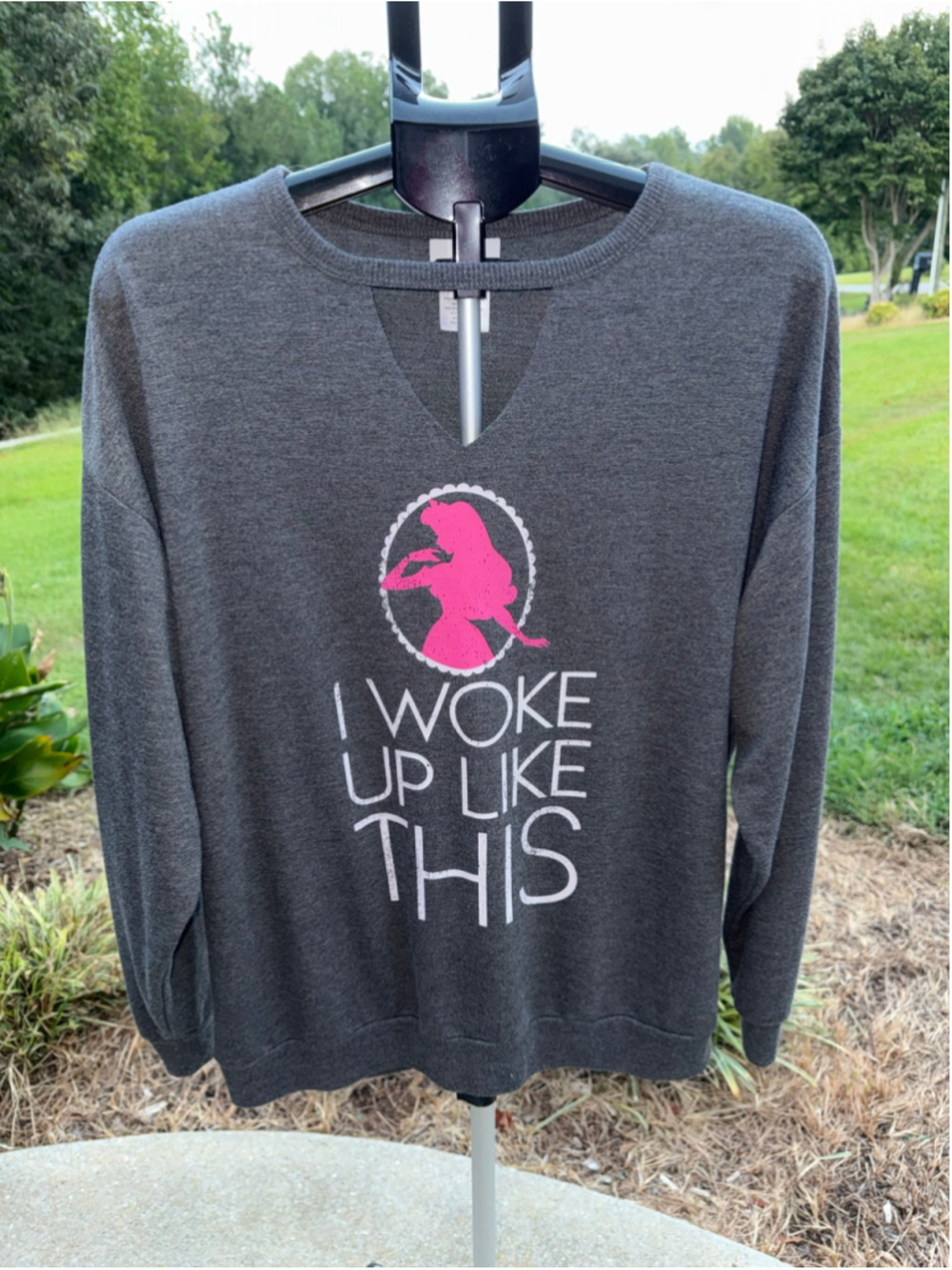Women's Disney Parks Graphic Sweatshirt XL Grey Pink I Woke Up Like This
